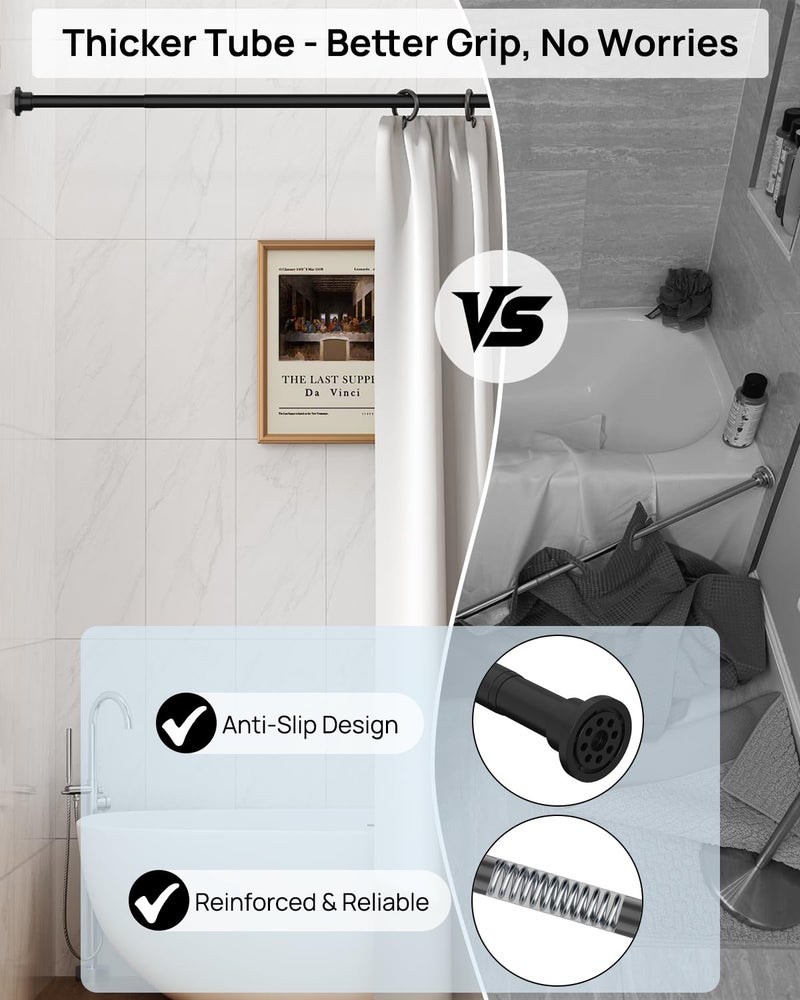 ALLZONE قضيب ستارة دش متين من ALLZONE قابل للتعديل 42-83 بوصة للحمام، نافذة، غير قابل للانزلاق، مع عمود نابض قوي لخزانة الملابس، مدخل، بدون صدأ، بدون حفر، أسود - Image 3